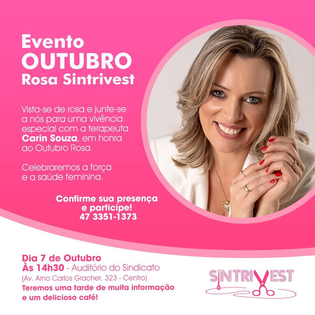 Sintrivest convida associadas e comunidade para o 'Evento Outubro Rosa' 